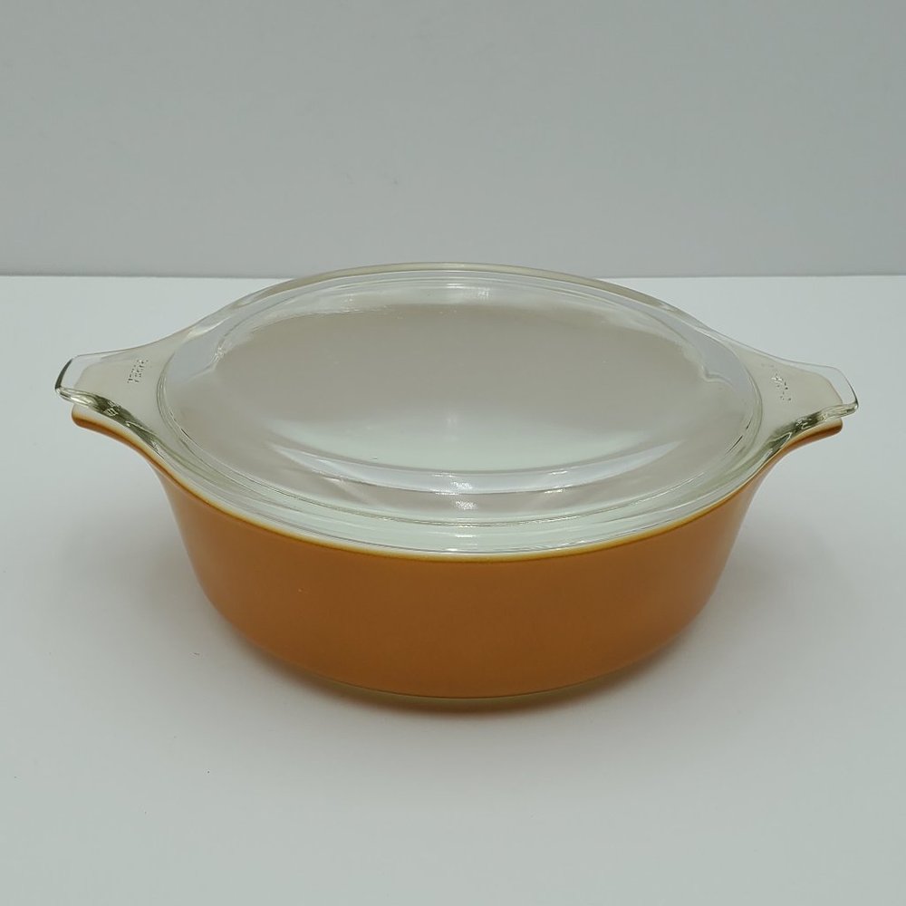 Pyrex Old Orchard 1 Pint Casserole Dish Glass Lid Butterscotch 471 Baking Dish